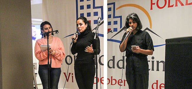 Konferansier Laial Ayoub (t.v.), Dana Manouchehri og Henza Anwar. Foto: