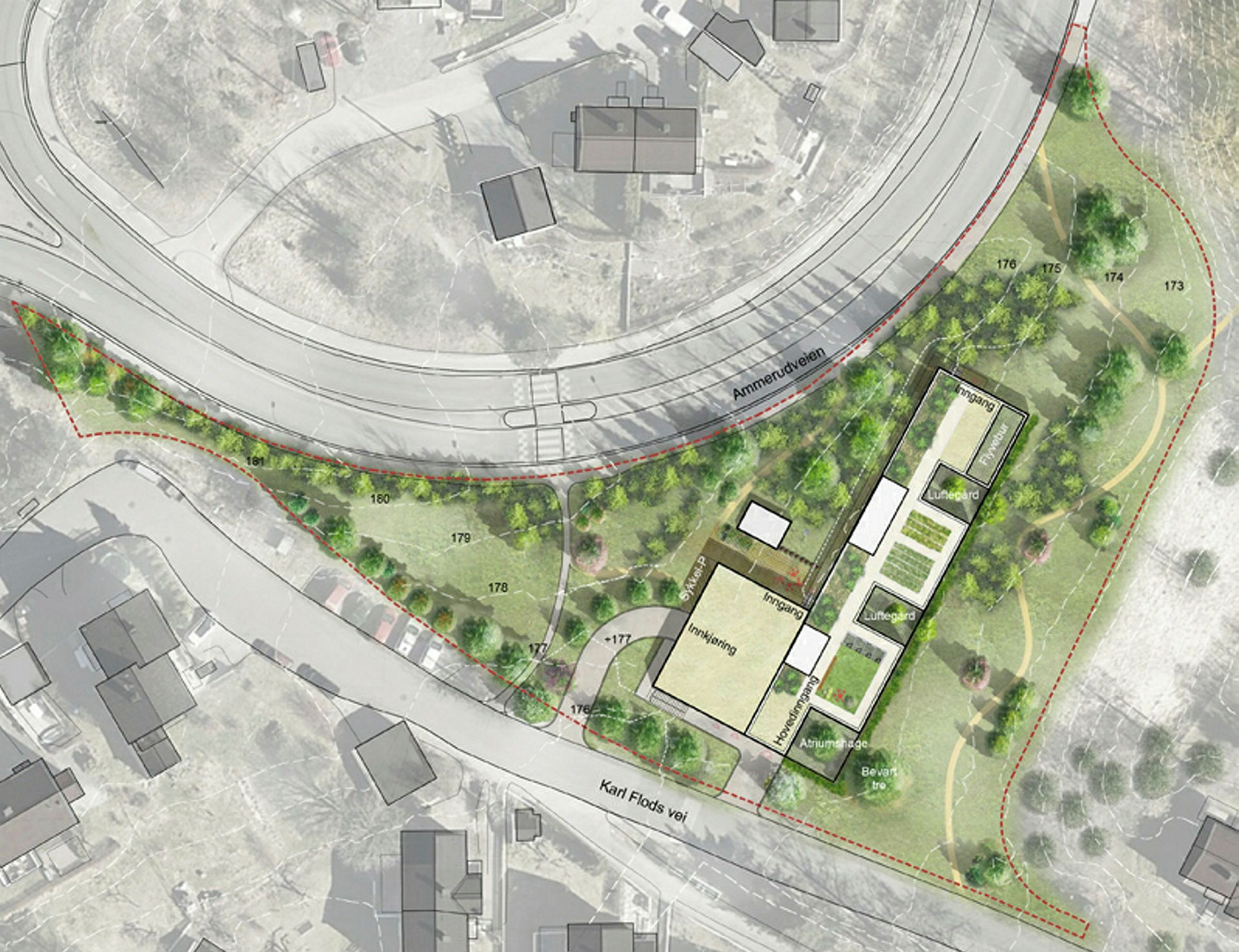 SNART HØRINGSFRIST: Det er liten tvil om at smådyrsmottaket vil gjøre et innhogg i hundremeterskogen på Flaen. Nå har bydel Grorud forsiktig sagt nei til planene, men har samtidig lagt føringer for eventuelt utbygging hvis de overkjøres av bystyret.  (Illustrasjon: IN'BY.) Foto: INBY