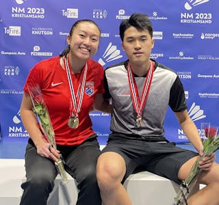 NM-SUKSESS: Søsknene Aimee og Mathias sto for medaljebeholdningen til Haugerud IF i badminton-NM. Foto: