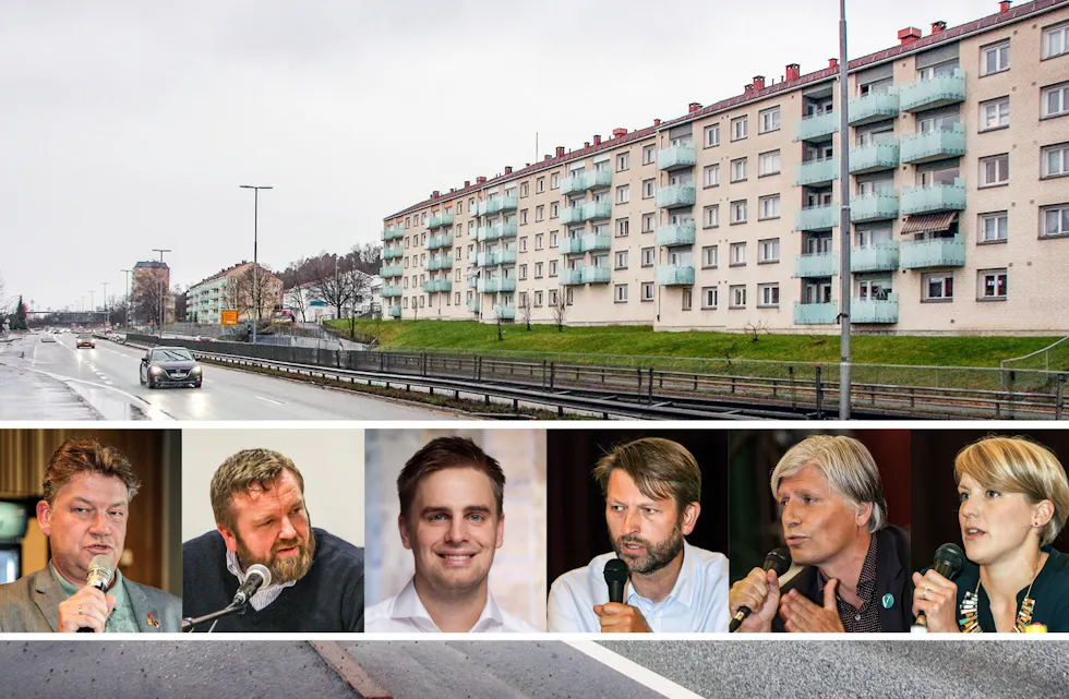 HVA GJØR MAN: Sletteløkka og mange andre boligområder langs Trondheimsveien blir negativt påvirket av støyen fra riksveien, men hva kan man gjøre i påvente av en tunnel til Østre Aker vei. Hvis den i det hele tatt blir noe av. Deltok på møtet: Lars Erik Fuglesang (Ap), Anders Røberg-Larsen (Ap), Eivind Trædal (MDG), Eirik Lae Solberg (H), Ola Elvestuen (V), Kari Elisabeth Kaski (SV). Foto: