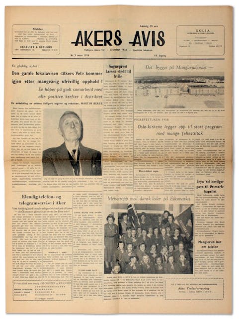 Det startet med Akers Vel i 1928. Her ser vi den første utgaven av Akers Avis med dagens eiere, 1. mars 1958. Begrepet Groruddalen kom til 16. september 1960. 
