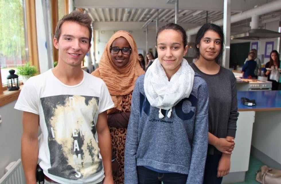 SAMARBEID: 15-åringene Lara og Christoph fra Østerrike har blitt kjent med Naima (14) og Kanwarjot (15) fra Haugenstua skole. De knytter internasjonale vennskap ved hjelp av Haugenstua skoles utenlandsprosjekt. Foto: