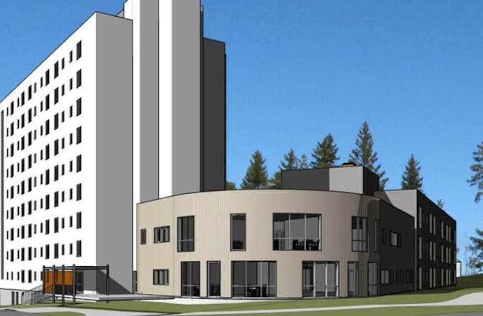 FLERE BEBOERE: Lilleba Schulhus trives godt på Grorudhuset og gleder seg til å få mange nye naboer. Her er har hun besøk i leiligheten sin av seksjonsleder på Grorudhuset, Iren Moen. Foto: