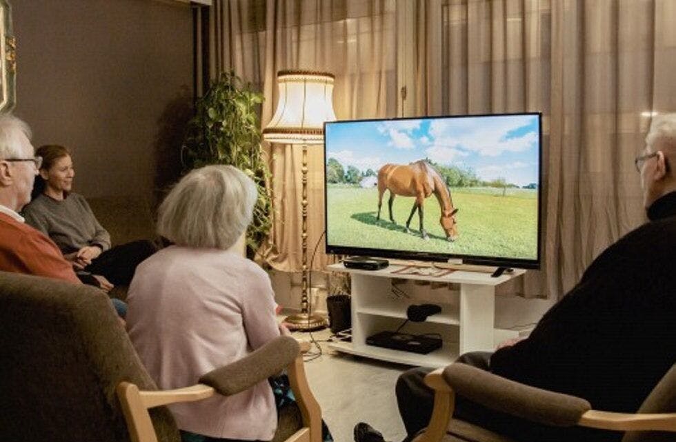 SKREDDERSYDD: Televindu tar «minutt-for-minutt»-konseptet et steg videre og skreddersyr opplevelsen for beboere på sykehjemmene. Her fra en visning på Romsås sykehjem Attendo. (Foto: Televindu) Foto: