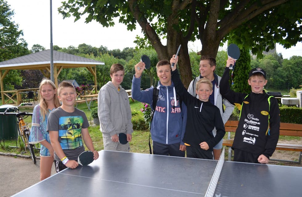 PING PONG: Fotballlaget Syril IL fra Sogn og Fjordane setter stor pris på at de kan spille ping pong på Haraldsheims vandrerhjem. Foto:
