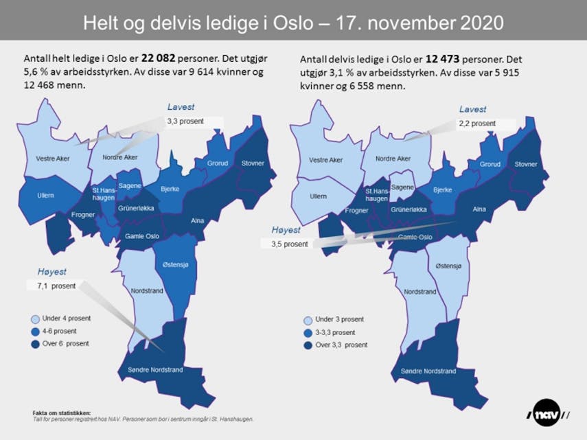 LEDIGHET: Her ser man oversikten over helt og delvis ledige i Oslo per 17. november.  (Illustrasjon: NAV) Foto: