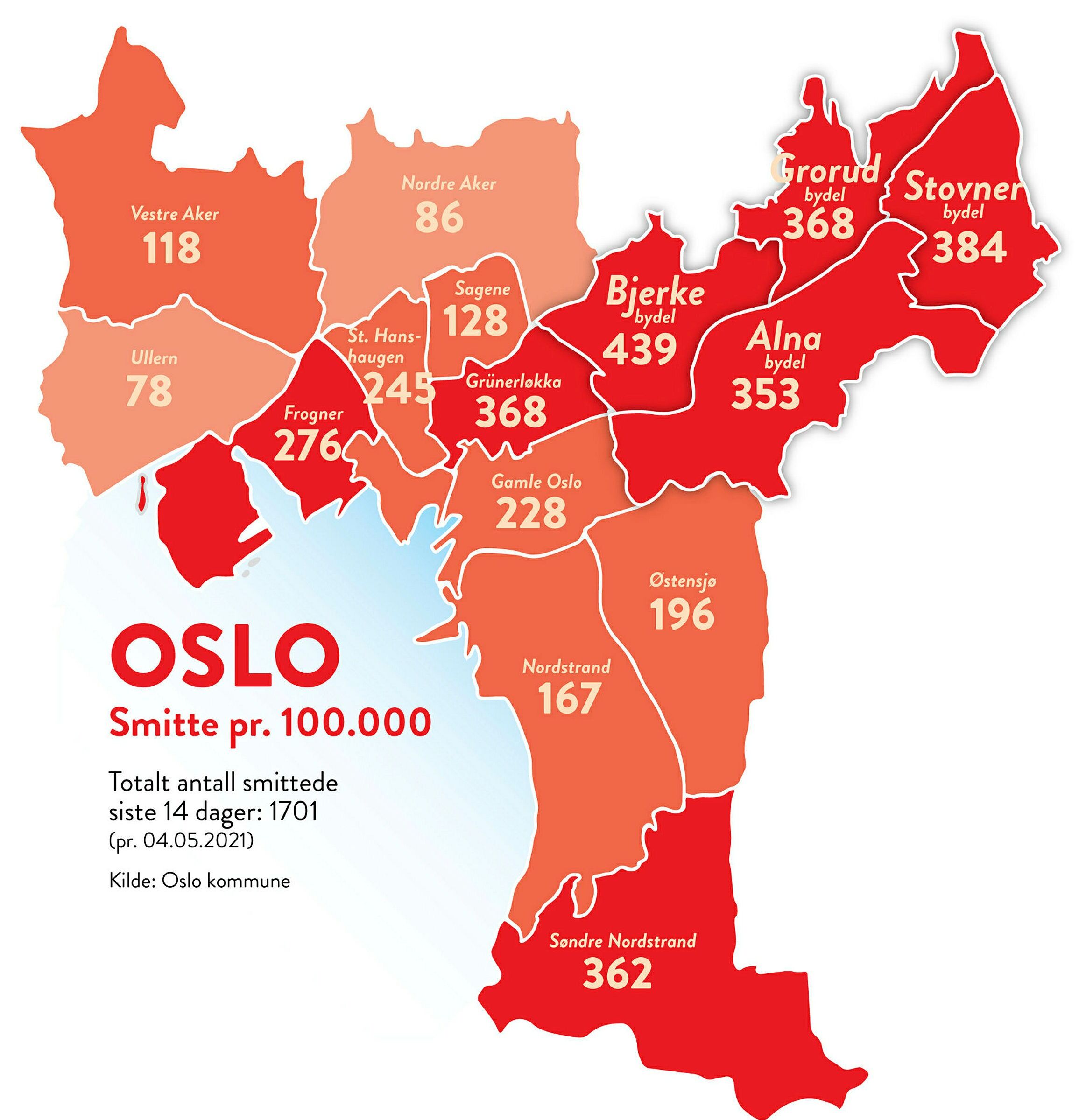 Smittesituasjonen tirsdag 4. mai Foto: Oslo kommune
