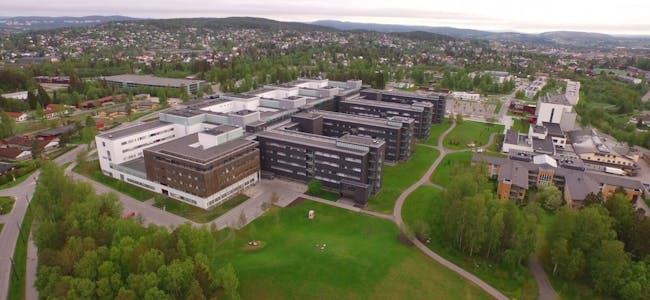 STORT SYKEHUS: Ahus er et av Norges største sykehus i fysisk forstand og det største når det gjelder akuttmottak og mottak av slagpasienter. Til venstre ser vi en del av byningsmassen som blant annet huser psykiatri. I bakgrunnen skimtes Haneborgåsen.(Foto: Ahus)  Foto: