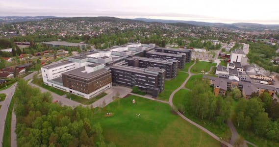 STORT SYKEHUS: Ahus er et av Norges største sykehus i fysisk forstand og det største når det gjelder akuttmottak og mottak av slagpasienter. Til venstre ser vi en del av byningsmassen som blant annet huser psykiatri. I bakgrunnen skimtes Haneborgåsen.(Foto: Ahus)  Foto: