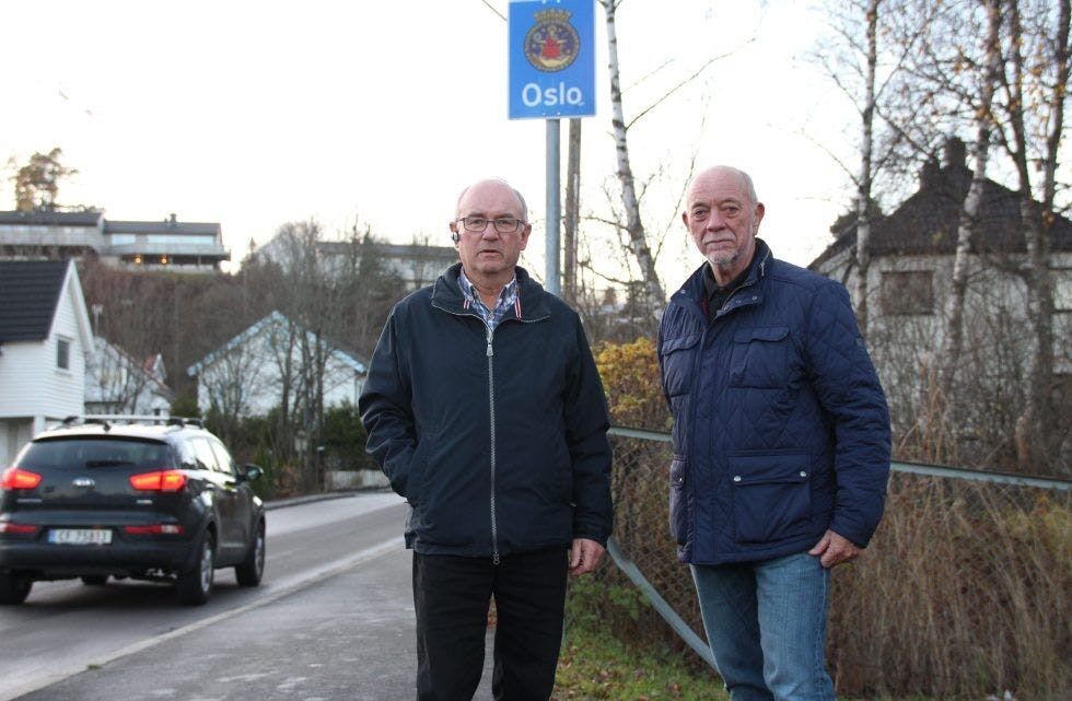 SPÅR PROBLEMER: Villy Kolstad (t.h.) og Bjørn Braaten ser ikke mye positivt med den planlagte bomringen rundt Høybråten. Foto: