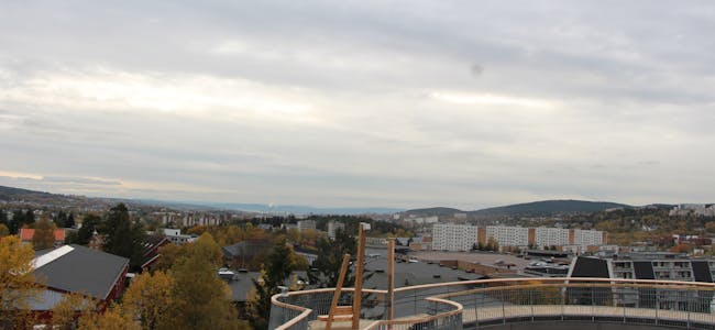 Oversikt over en del av Stovner bydel fra toppen av Stovnertårnet, til venstre ser vi ridesentret med Øvre Fossum gård, den videregående skolen rett fram og sentret til høyre. 