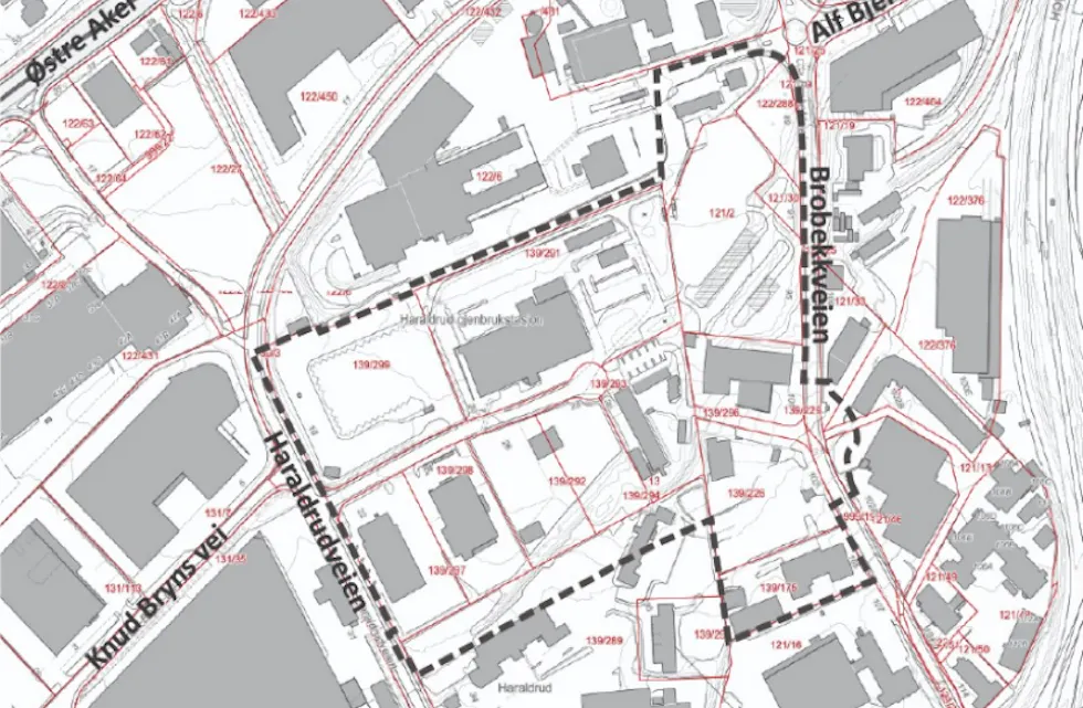 PLANOMRÅDET: Dette er området som inngår i planforslaget for Haraldrud.