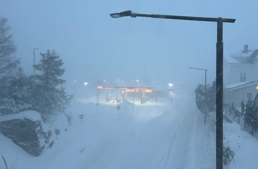 DÅRLIG SIKT: Det snødde kraftig onsdag. Snøføyken gir også dårligere sikt for bilister.