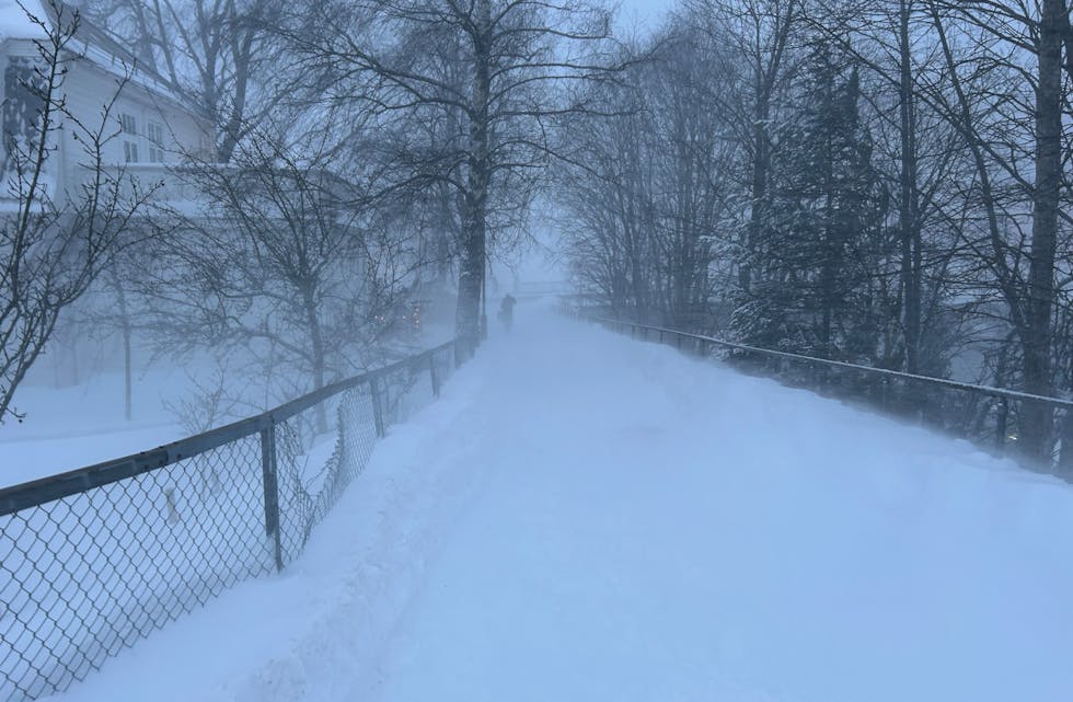 TUNGT FØRE: De store snømengdene gjør at det er tungt å bevege seg ute. Spor etter tidligere fotgjengere forsvant nesten like fort som de kom da snøværet sto på på det verste.
