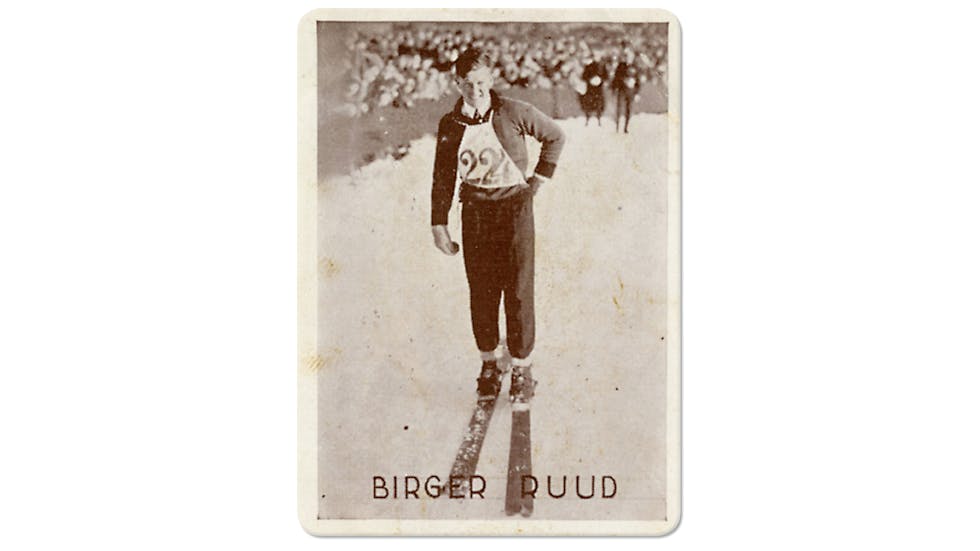 Kongsbergs storhopper Birger Ruud satte verdensrekord i Flubergbakken med et hopp på hele 72 meter.