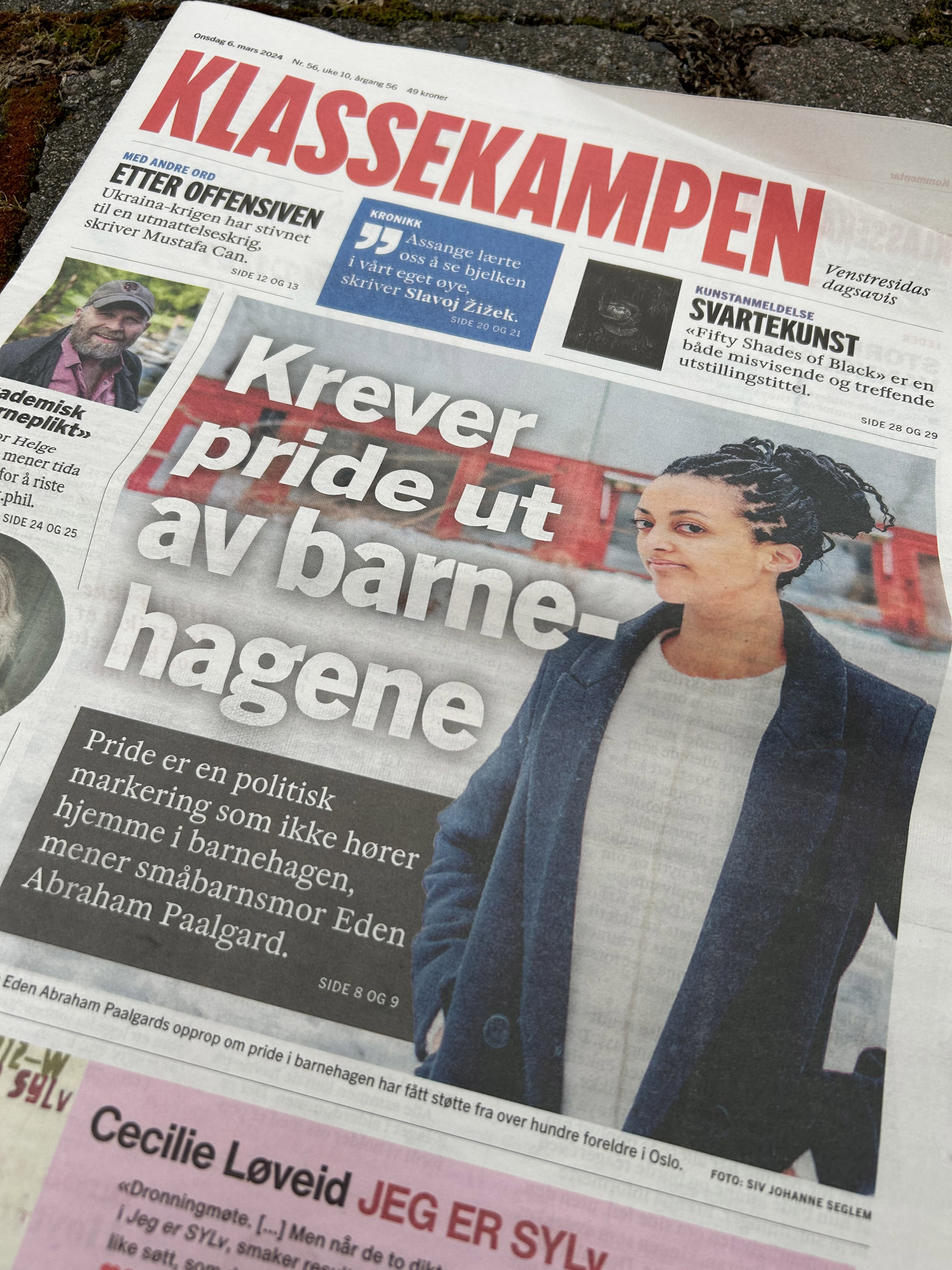 FAKSIMILE... fra avisen Klassekampen 6. mars: «Pride er en politisk markering som ikke hører hjemme i barnehagen, mener småbarnsmor Eden Abraham Paalgard.»