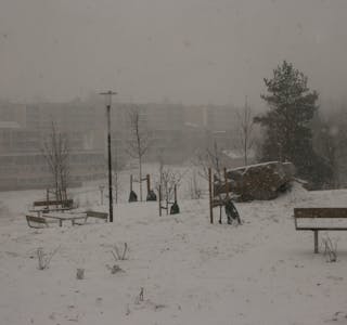 VINTERLANDSKAPET ER TILBAKE: Våren måtte vike etter at det torsdag kom nytt snøvær.