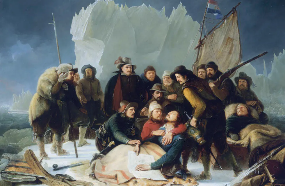 Willem Barents' død. Historiemaleri av Christiaan Julius Lodewyck Portman fra 1836. Foto: Wikipedia
