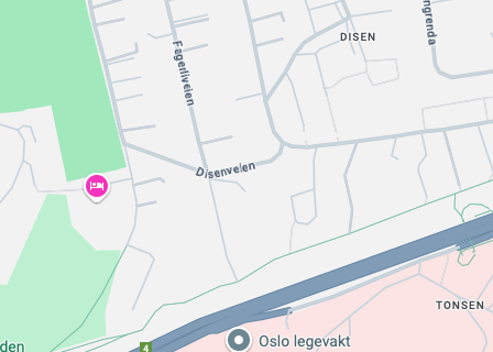 Kartutsnitt som viser området rundt Disen og Tonsen i Oslo, der ulykken fant sted. Foto: Skjermdump, Google Maps.