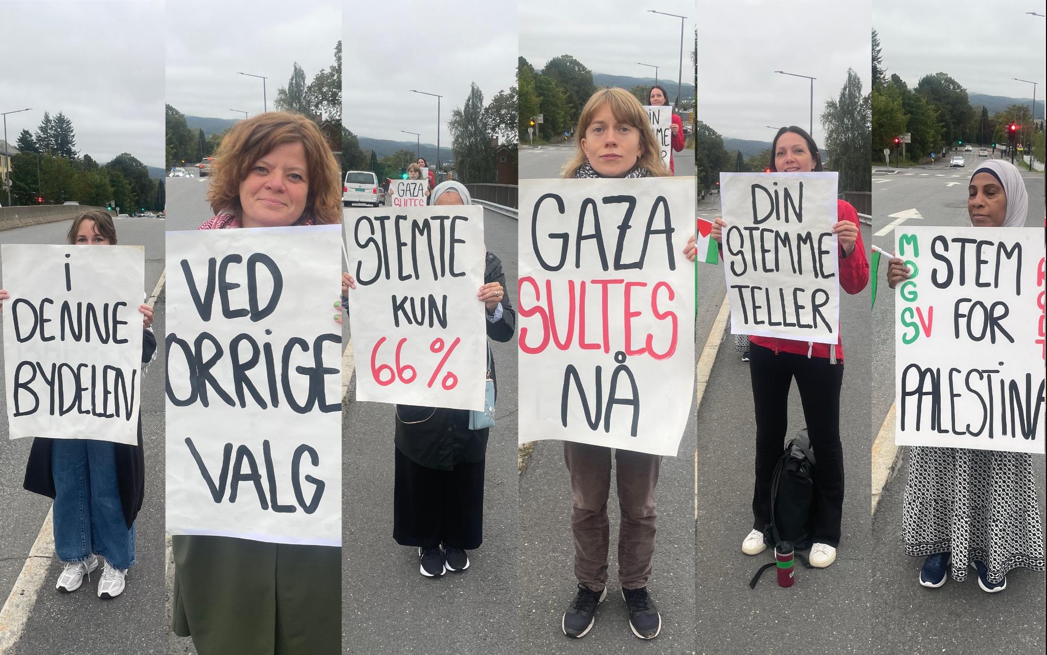 OPPFORDRING I MORGENTIMENE: Budskapet i morgentimene langs Bergensveien ble gjort klart med plakater som oppfordret folk til å bruke stemmeretten.