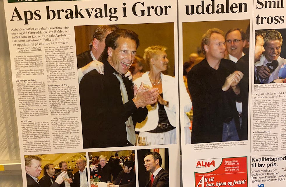 Fra Arbeiderpartiets valgvake i 2005. Tallene fra Groruddalen gikk til himmels og lederen for Oslo Ap, Jan Bøhler, ble hyllet som «Kongen av Groruddalen». Vi ser også Raymond Johansen.