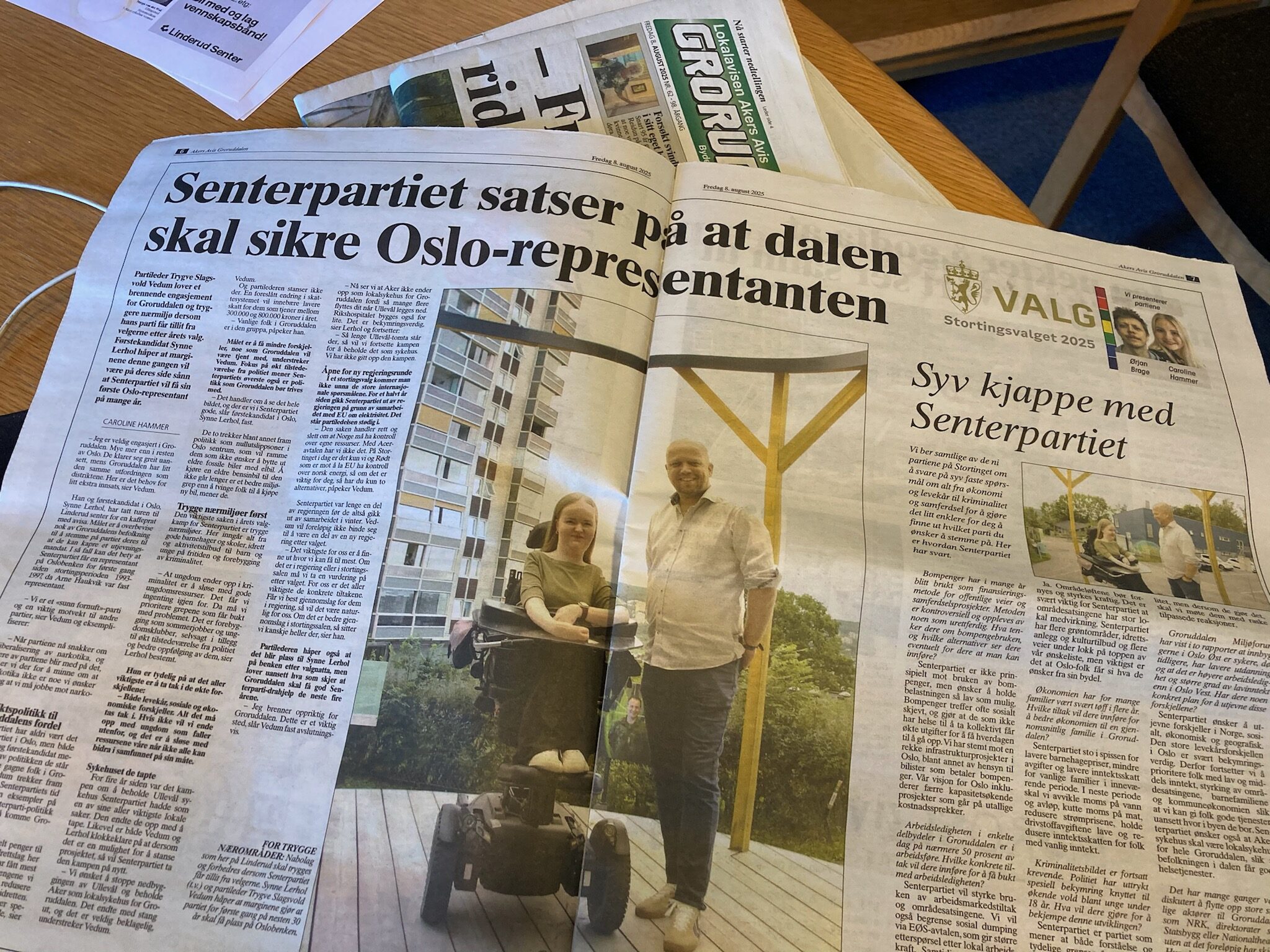 Senterpartiet ble presentert over to sider i avisen, og det var i etterkant at Marga van del Wal fra Aker Sykehus Venner skrev at «Senterpartiet fortjener ikke Groruddalens stemmer» siden de ikke holdt løftet fra forrige valg om å bevare Ullevål sykehus.