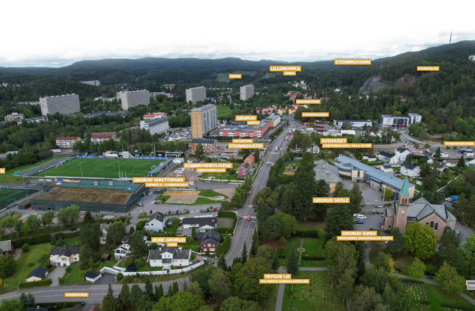 Kulturgata på Grorud med Øvre Grorud gård, Grorud kirke (prostikirken i Groruddalen), Grorud skole, Grorud idrettspark med Grorud Idrettslag med flerbrukshuset, kommuneboligene/arbeiderboligene med kafeen Tatie, Steinhoggermuseet og Steinhoggerhagen, Sigvartsen Steinindustri. Det berømte Grorudkrysset, Avishuset / Doktorboligen / Villa Glitre, Grorud senter. Bergensveien opp til Badedammen, Steinbruvannet og Lillomarka Arena. Underveis ser man eksempler på gamle dagers steinhoggervirksomhet.