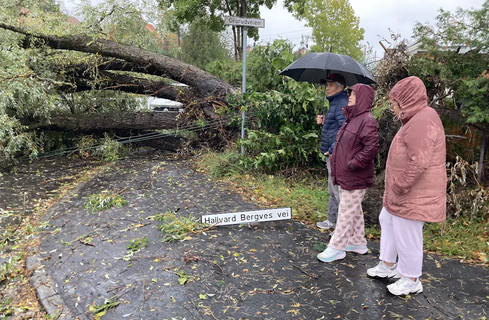 Det var deres tre som falt. Nå er brannvesen og politi tilkalt.