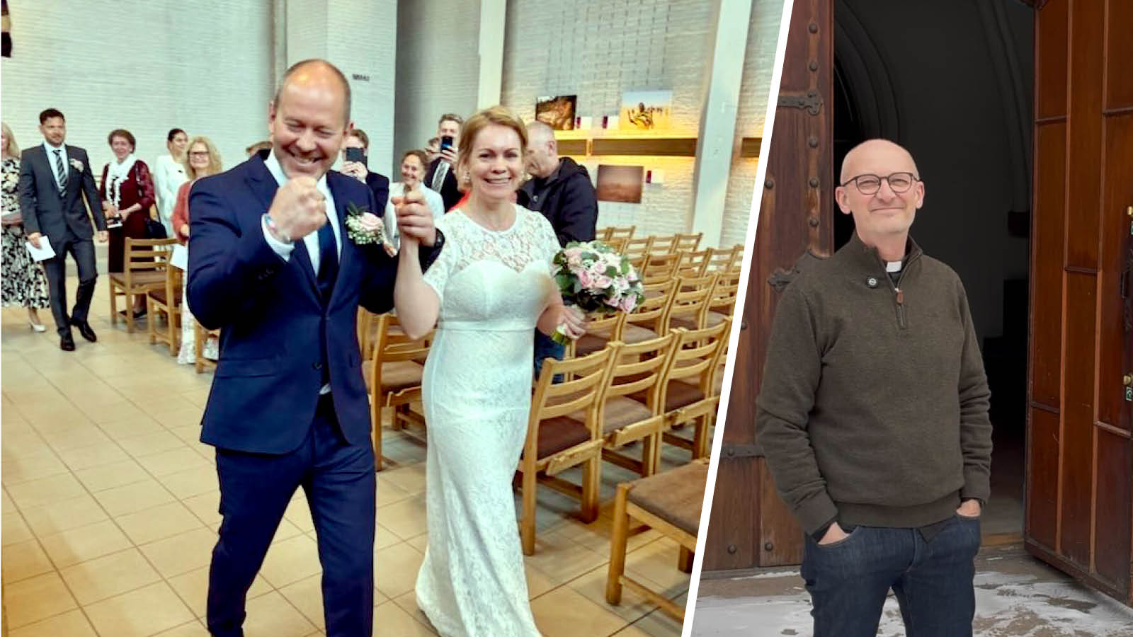 LYKKELIG ØYEBLIKK: Atle Bjørnseth og Hege Heyerdahl Østbøll fra Rødtvet var blant dem som sa ja under fjorårets drop-in-bryllup i Haugerud kirke. Til høyre står sokneprest Thomas Berbom klar til en ny runde med kjærlighet på valentinsdagen.