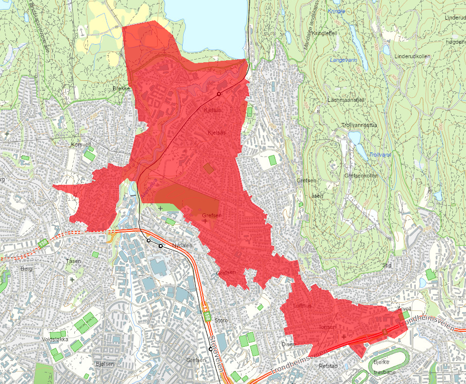 KOK VANNET: Beboere i det røde området må koke vannet de neste 24 timene. (Skjermdump: Vann- og avløpsetaten).