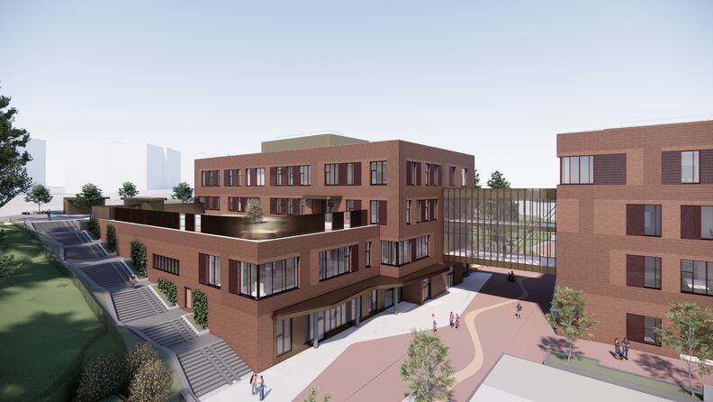 SLIK SKAL DET BLI: Nye Ellingsrudåsen skole skal bestå av to bygg og blir på rundt 10.000 kvadratmeter. (Illustrasjon: L2 Arkitekter AS / Oslobygg KF.).