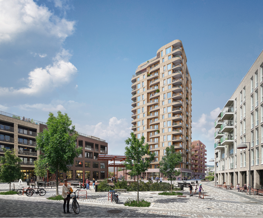 NYESTE VERSJON: Slik ser OBOS for seg høyhuset på Vollebekk i sin rammesøknad sendt inn i juli. 